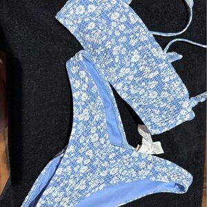 Hollister Blue and White Textured Bikini